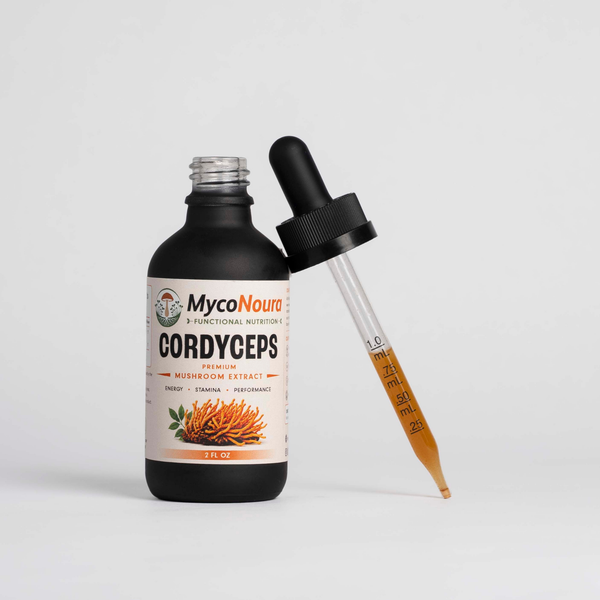 Cordyceps Tincture bottle with a filled dropper