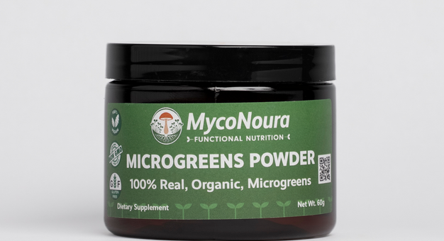 Microgreen Powder jar, front of label
